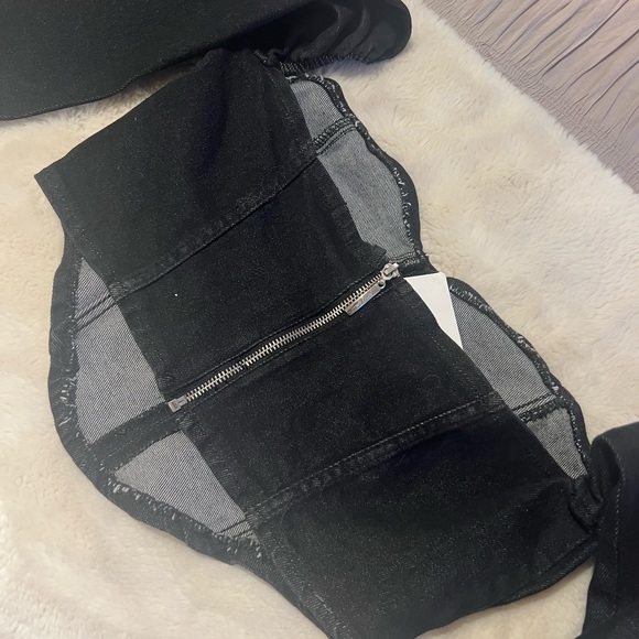 NWT black denim corset with off shoulder snap sleeves Nasty Gal - Picture 5 of 6